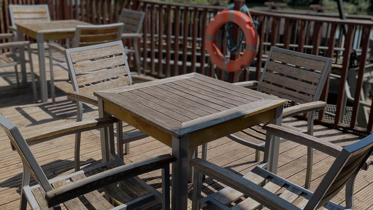 Wooden riverside terrace